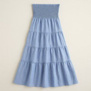 authentic italian linen tiered strapless dress in pale blue
